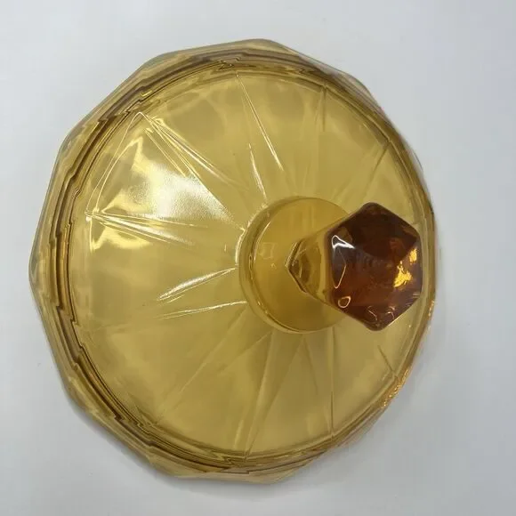 VTG Viking Amber Glass Covered Candy Dish Bowl Lid Diamond Point 7.5" - Picture 8 of 12